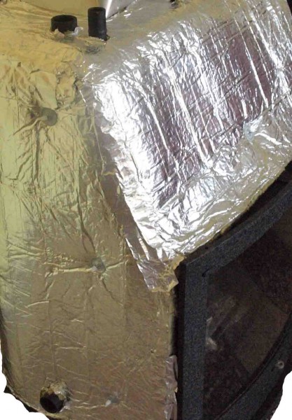 Termoizolace pláště krbu s hliníkovou fólií